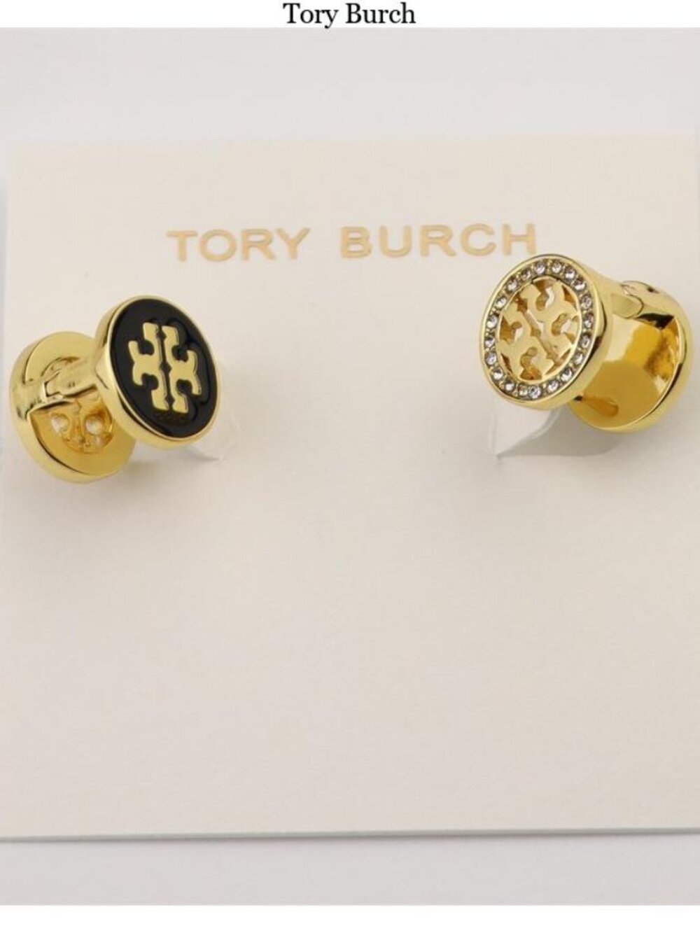 Tory Burch Gold Logo Stud Bracelet Charms - Black & Gold Crystal Accents